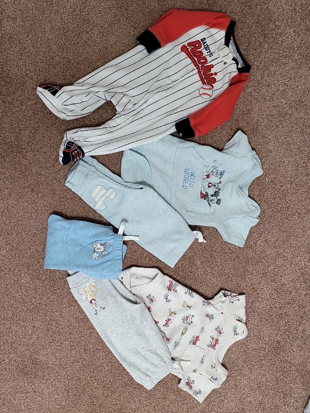Disney Baby Red & White Pinstripe Baseball Footie Set with Mickey Accents